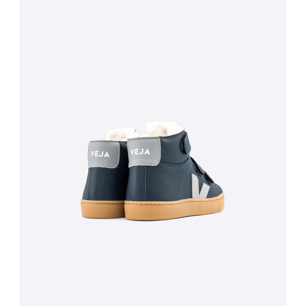 Kids' Veja ESPLAR MID FURED LEATHER High Tops Navy | ZA 686EBC